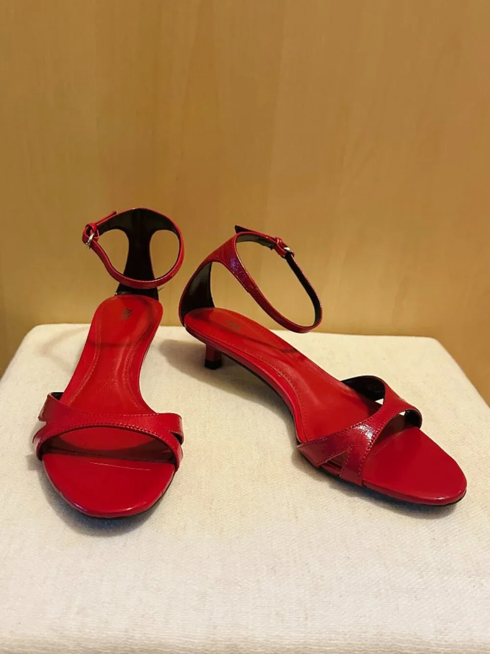 ZARA LEATHER ANKLE STRAP SANDALS - RED size 36 / 6 - Picture 1 of 12